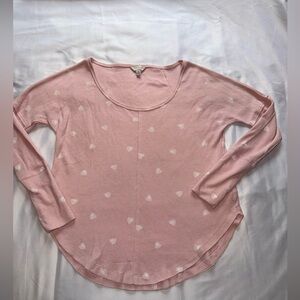 Lucky Brand Light Pink Heart Patterned Long Sleeve Thermal Tee Size Small
